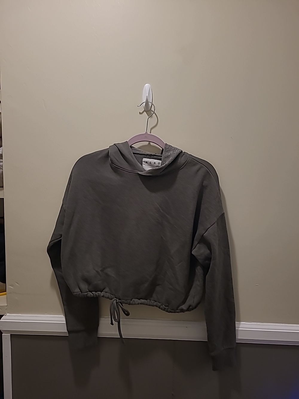 Aero Women's Small Green Pullover Cropped Hoodie  Waistband Drawstring